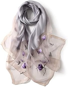 STORY OF SHANGHAI Zijden sjaal voor dames, 100% zijde, luxe zijden halsdoek, natuurlijke zijden sjaal voor vrouwen, stola als cadeau, warm, licht en zacht, met motief 53 x 170 cm, Vlinder Blauw