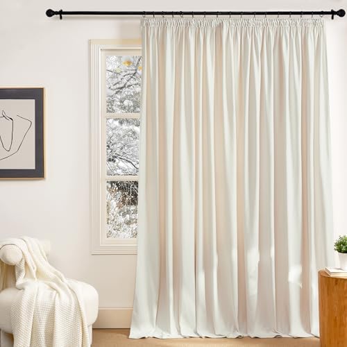 PONY DANCE Velvet Curtains for Living Room Thermo Vorhänge gegen Kälte | 1er Set H240 x B300 cm, Creme, 300g/m², Extra Breite Gardine Sonnenschutz, Schwerer Vorhang Kälteschutz, fü