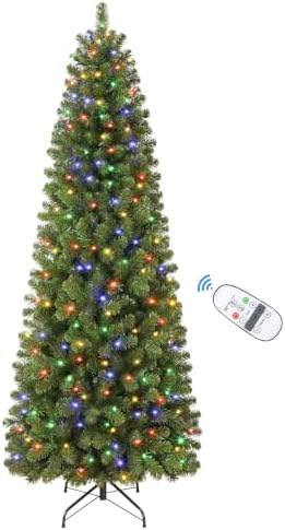SHareconn 6.5ft Prelit Pencil Hinged Christmas Tree with Multi-Co...