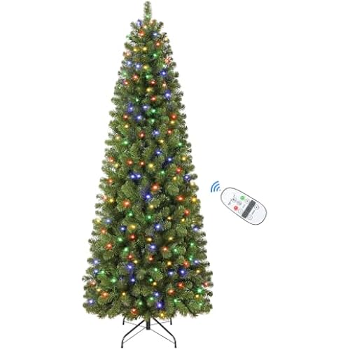 SHareconn 6.5ft Prelit Pencil Hinged Christmas Tree with Multi-Color Lights