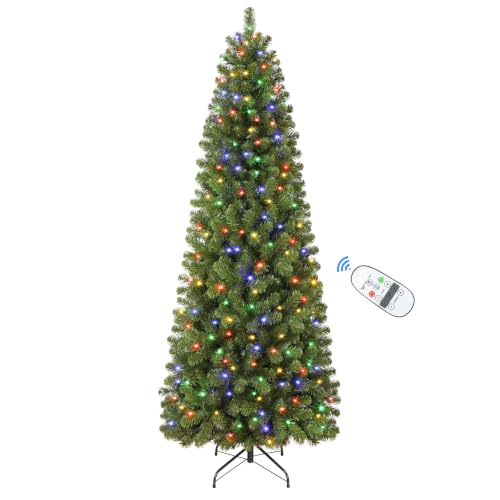 SHareconn 6ft Prelit Pencil Hinged Christmas Tree with Multi-Color Lights