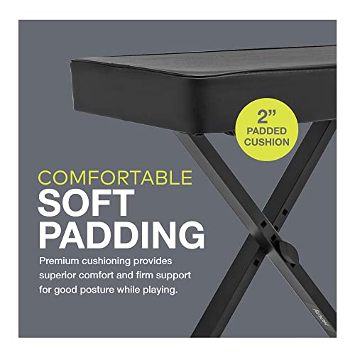 Knox Gear Keyboard Bench - X-Style Height Adjustable Piano Bench - Black Padded Piano Bench Adjustable Cushion - Piano Stool Keyboard Bench Seat for Music Chair Practice, Cello, Harp, Live Performance