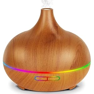 Aromadiffuser 550 ml, etherische oliënverstuiver, geurlamp voor aromatherapie, BPA-vrije ultrasone luchtbevochtiger met 7 LED-lichtkleuren, 4 instellingen voor de timer voor thuis, slaapkamer