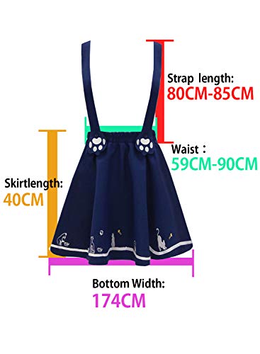 Arjungo Women's Cute Cat Paw Embroidered Detachable Suspender Pleated Lolita Mini Skirt Black #TOP6