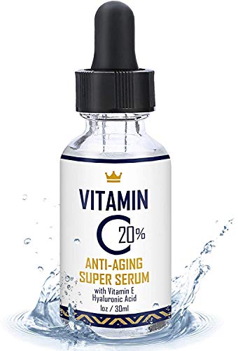 Vitamin C Serum for Face 1oz - 20% Vitamin C Super Serum with Hyaluronic Acid and Vitamin E - USA Made Anti-Aging and Hydrating Facial Serum - Best Anti Wrinkle Solution for Younger and Brighter Skin