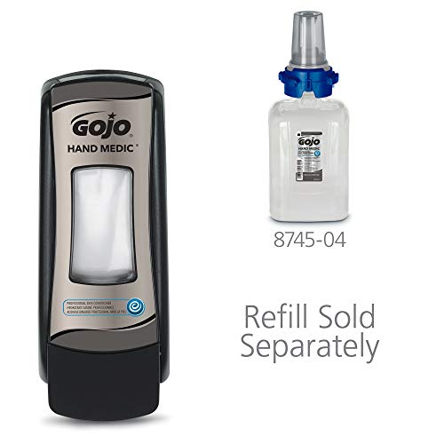 Image of GOJO ADX-7 Push-Style Dispenser, Chrome /Black, for 685 mL GOJO ADX-7 Hand Medic Skin Condition Refills (Pack of 6) - 8782-06
