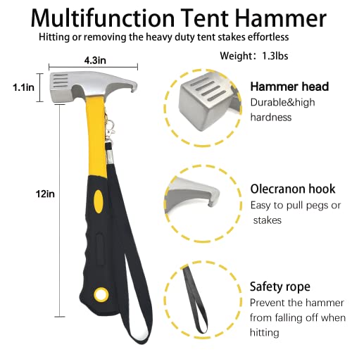 16 Pack Tent Stakes with Hammer,16in Heavy Duty Tent Stakes + 12in Camping Hammer+Storage Pouch, Forged Steel Stakes for Camping Used on Rocks, Grassland(16Pcs 16in Stake+Hammer) by Tialero - Used condition - Image 5