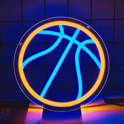 LYNMTPJ Sinal de néon LED de basquetebol para parede, decoração moderna com design de bola, para quarto de crianças, sala de jogos, USB