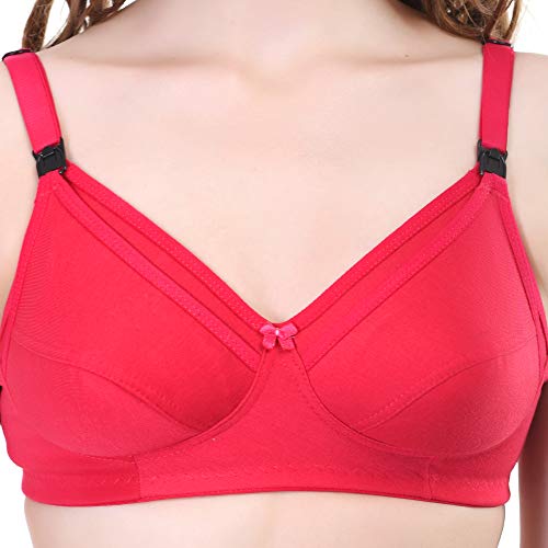 Image of Women Maternity Non Padded Bra - Made of Pure Cotton Full Coverage Non Wired Seamless Pushup Soft Cup for T-Shirt Saree Dress Sports Garment for Daily Use Everyday