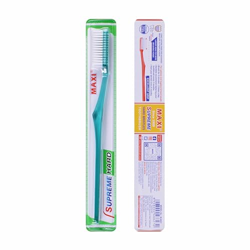 Image of MAXI Supreme Hard Bristle Toothbrush for Adults | Deep Cleaning Plaque & Stain Removal | Long-Lasting Durable Firm Bristles | Comfortable Grip Handle - Pack of 12