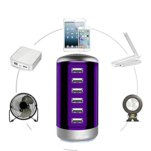 Universal Usb Charger 6-Port Desktop Usb Charging Station Hub With Smart Identification Technology Compatible With Iphone Ipad Cell Phone Tablets(Purple) #TOP3