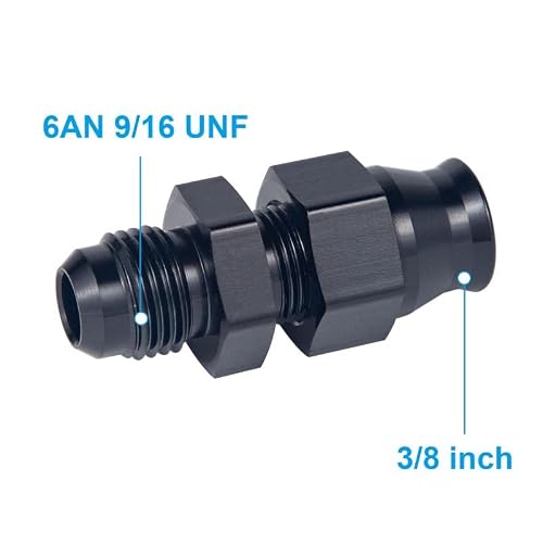Breezliy 6An Male Flare To 3/8" Fuel Hardline Tube Fitting Adapter Straight Connector Aluminum Alloy Black Anodized 2Pcs #TOP1