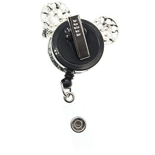 Cute Mouse Shape Silver Rhinestone And Enamel Badge Holder Animal Mouse Head Retractable Id Badge Reel For Nurse/Teacher/Student/Staff #TOP1