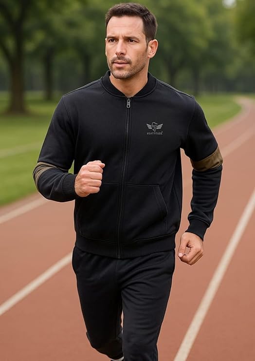 Image of Men Winter Fleece Zip Up Jacket Warm Athletic Sports Track Jacket Lightweight Running Workout Sweatshirt with Pockets