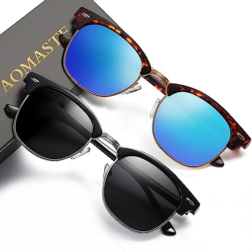 AOMASTE Sunglasses Men/Mens Polarized Sunglasses for Men Women,Classic Semi-Rimless Sun Glasses for Driving Fishing 100% UV400 Protection, A-leopard Blue+black Sliver