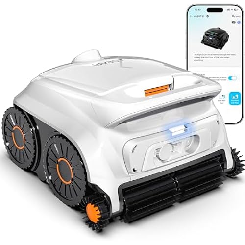 WYBOT Cordless Robotic Pool Vacuum, Six-Roller Brush, Edge to Edge Cleaning High Obstacle Crossing, Lightweight Pool Cleaner for Inground & Above Ground Pools (White & Orange)
