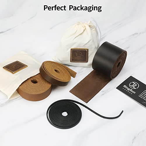Ringsun 2 Inches Wide Flat Leather Straps for Crafts, Full Grain Leather Strips Cord String for Crafts, Tooling (2mm Thick 72.5 Inches Long Black Coffee) by Ringsun - Image 5