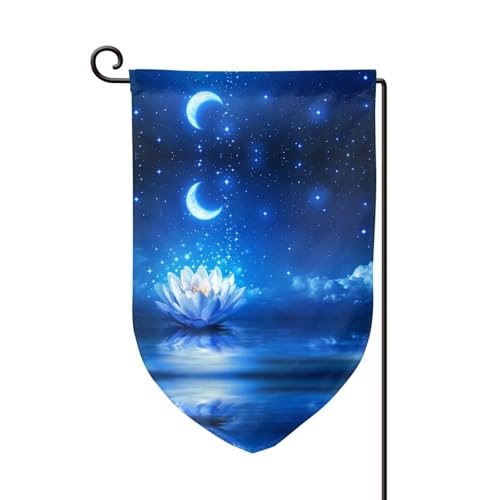 Drapeau de jardin imprimé fleur et lune - Drapeau décoratif de bienvenue - Bannière de jardin - 31,8 x 45,7 cm
