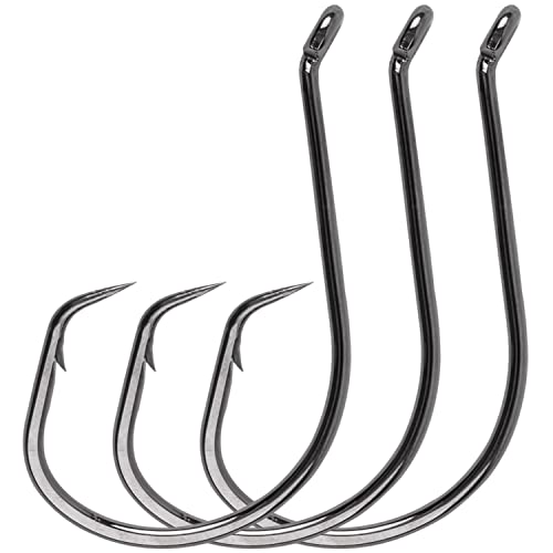 Offset Circle Hooks Saltwater, 110pcs Catfish Octopus Fishing Hook 2X Strong Saltwater Surf Hooks Catfishing Tackle Size 10/0 Black