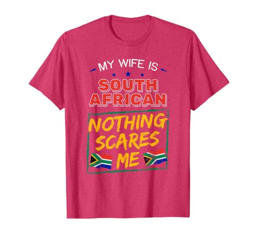 My Wife is South African South Africa Heritage Roots Flag T-Shirt, Men, Red Heather, Large
