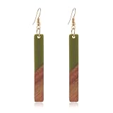 Boho Dangling Statement Earrings Simple Chic Wooden Earrings, Resin Geometric Bar Pendant Wood Earrings-green