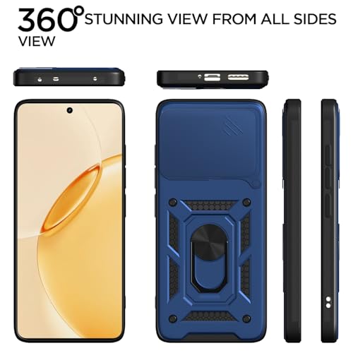 Image of Pikkme Back Cover for Realme 16 Pro Plus 5G | 360 Protection Case | Sliding Camera Shield Cover & Ring Holder Stand D10 Tough Armor Bumper Case (Blue)