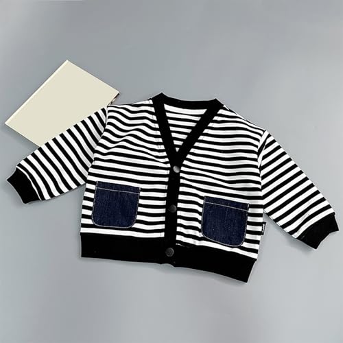 EnJoCho Children's Striped Coat Spring And Fall New Baby Long Sleeves Teen Girls Winter Coats (Black, 2-3 Years)4