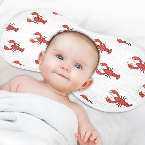 J JOYSAY Lobster White Baby Burp Cloths for Boys Girls Large 22''x11'' Cotton 4 Layer Milk Spit Up Rags for Baby Unisex one sizex14