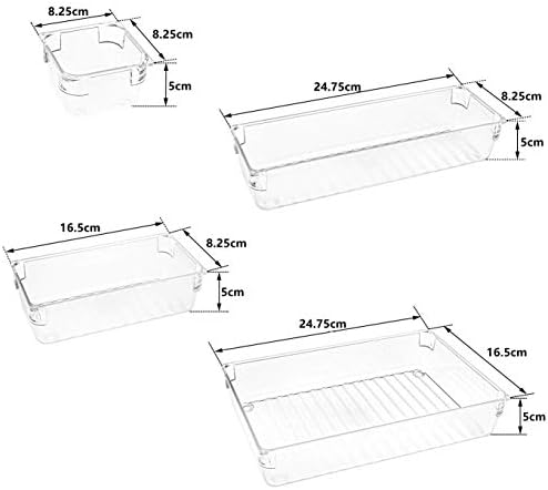 Lawei 11 Pcs Desk Drawer Organizer Trays Clear Plastic Storage Boxes Dividers for Utensils Junks Vanities Makeups Jewelry Office Craft Supplies - 4 Sizes