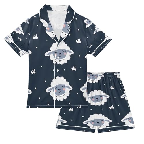 senya Pajama Sets Silky Button Down Nightwear Sleepwear Size 5-14 Years Grey Sheeps
