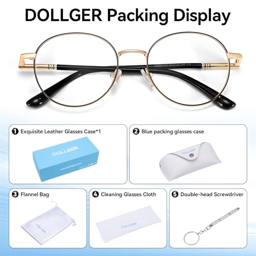 Image of Dollger Round Blue Light Blocking Glasses for Women Men Circle Clear Lens Metal Frame Computer Gaming Eyeglasses Blue Light Glasses