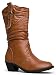 West Blvd Womens MOSCOW COWBOY Boots Cowgirl Western Roper Studded Slouch Shoes, Tan Pu, US 6.5