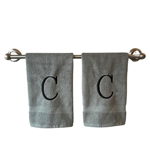 Gray with Black Monogrammed Hand Towels for Bathroom - Set of 2 Letter C