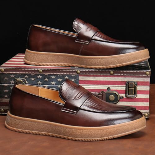 Men's Plaid Pattern Leather Slip On Tassel Loafers, Retro Round Toe Non-Slip Comfort Slip-On, Flat Penny Loafer for Dating Business Party 6