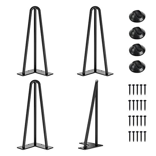 SMARTSTANDARD Hairpin Table Legs 12 Inch 1/2 in Diameter 3 Rods Metal Home DIY Projects for Nightstand Coffee Table Dresser with Rubber Floor Protectors Black 4PCS