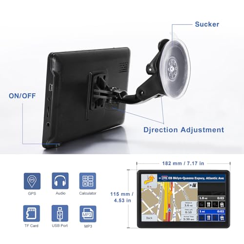 Image of GPS Navigator for Car, 7-Inch Touch Screen, Lifetime North America Maps, Speed Camera Alerts, Active Lane Assistant