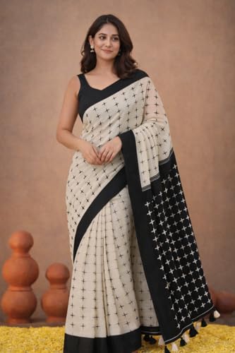 Image of Jack & Jini Women's Floral Print Pure Georgette Saree with Blouse Piece | Soft Casual & Festive Drape | Gift for Mother, Wife.