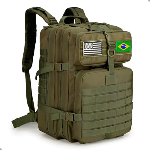Mochila 50 L Impermeável e Reforçada – Resistente a Água, Grande Capacidade, Multiuso, Resistente para Viagem, Camping, Trilha, Trekking, Pescaria e Uso Urbano (Verde)