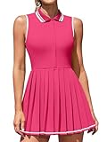ATTRACO Tennis Dress Women Cute Golf Outfits with Built in Shorts and Bra Pleated Polo Dresses Rose Red M
