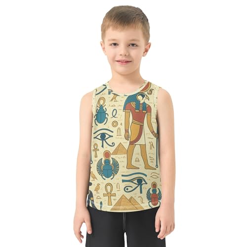 JUNZAN Ancient Egyptian Gods Retro Boys' Tank Top Shirt Sleeveless Casual Vest Tees Active Shirts for Basketball Beach 3T2