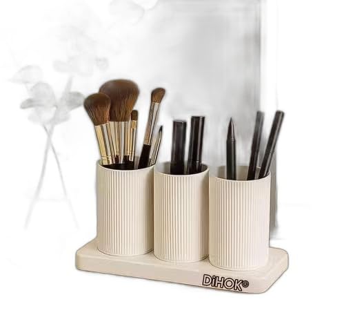 Cosmetic Organizer Makeup Brush Holder 3 Compartment Nail Polish Lipstick Eyeliner Comb Beauty Storage Desk Rack Dressing Table Stand UNI460-image-31
