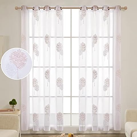Deconovo Gardinen Schals Vorhang Leinenoptik Transparent Dekoschal Stores Gardinen schals Wohnzimmer Cover