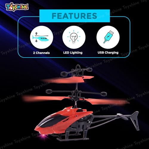 Image of Toyshine Remote Control 2 Channel Helicopter with inbuilt Hand Sensor Along with USB Charging Tornado Infrared Induction 3D Lights Toy for Kids 8+ Years, Red