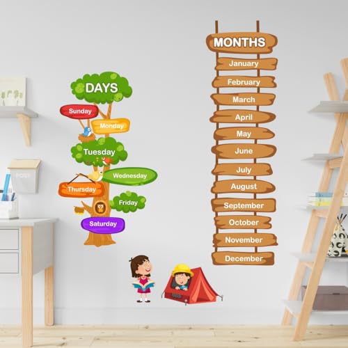 Image of Decal O Decal Days and Months Name for Kids Self Adhesive Wall Sticker-Vinyl