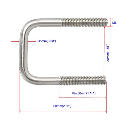 Image of Square U-Bolt 1.18 inch(30mm) Inner Width U Bolts Brackets 304 Stainless Steel M6 with Nut, Plate, Washer for Car /RV /Trailer Bumper,2 Sets