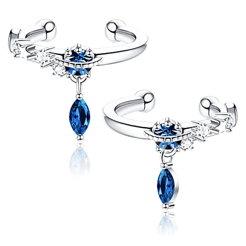 925 Sterling Silver Cuff Earrings for Women Adjustable Non-Piercing Cartilage Wrap Clip On Earrings Cubic Zirconia Dangle Ear Cuff Earring Set