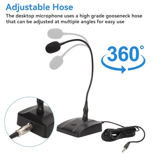 Cyrank Gooseneck Condenser Microphone, 6.35mm Wired Microphone with Mute Button Desktop Microphone Computer Mic Podium Microphones Desktop Paging Mic Corded Voice Mic for Meetings Lectures Recording