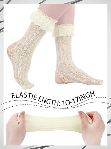 Geyoga 4 Pairs Women's Lace Socks Fishnet Mesh Knee High Stockings Lace Ankle High Socks for Women3