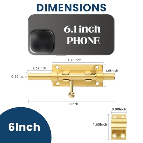 Image of Alise Slide Lock SUS304 Stainless Steel Gate Latch, Slide Bolt Latch,Thickened Heavy Door Latch Lock,6 Inch Black Barrel Bolt Latch, Security Slide Latch Lock Gold