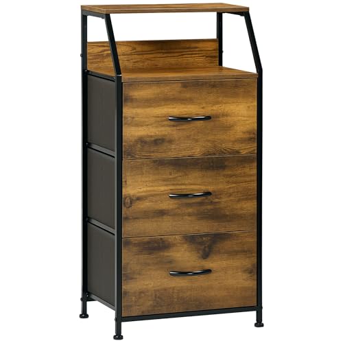 HOMCOM Meuble de Rangement Style Industriel Commode 3 tiroirs en Tissu Amovibles et 2 étagères - 44 x 29 x 92 cm - Bois et métal